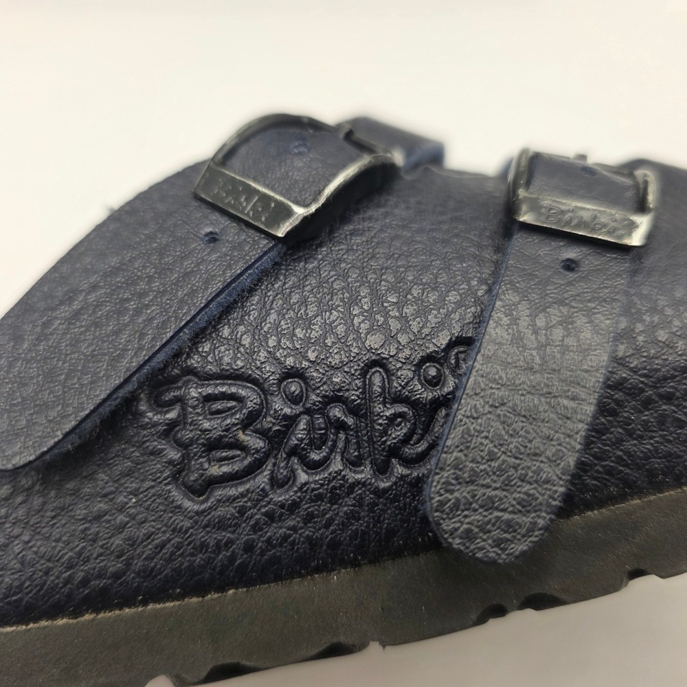 Birkis by Birkenstock Navy Blue Pebbled Double Buckle Clogs Mules Women 9 Men 7 - Picture 8 of 9